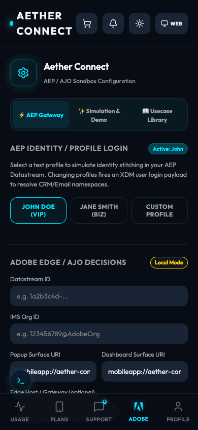 Animated tour of the Aether Connect Adobe testing lab.