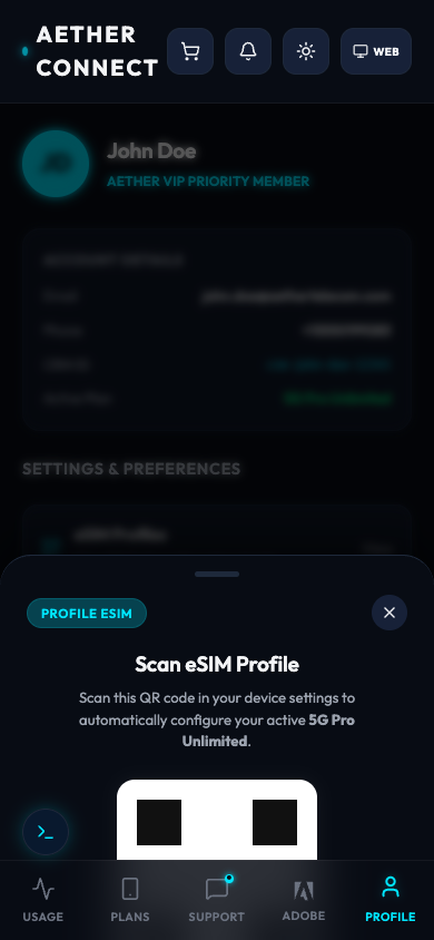 Profile eSIM activation sheet